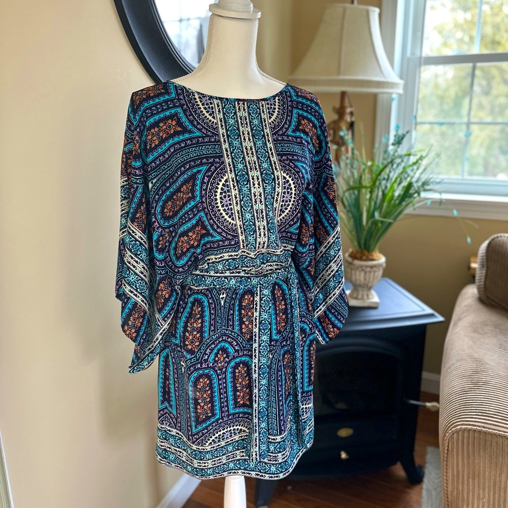 BCBGMAXAZRIA Bryna Tribal Print Bell Sleeve Dress